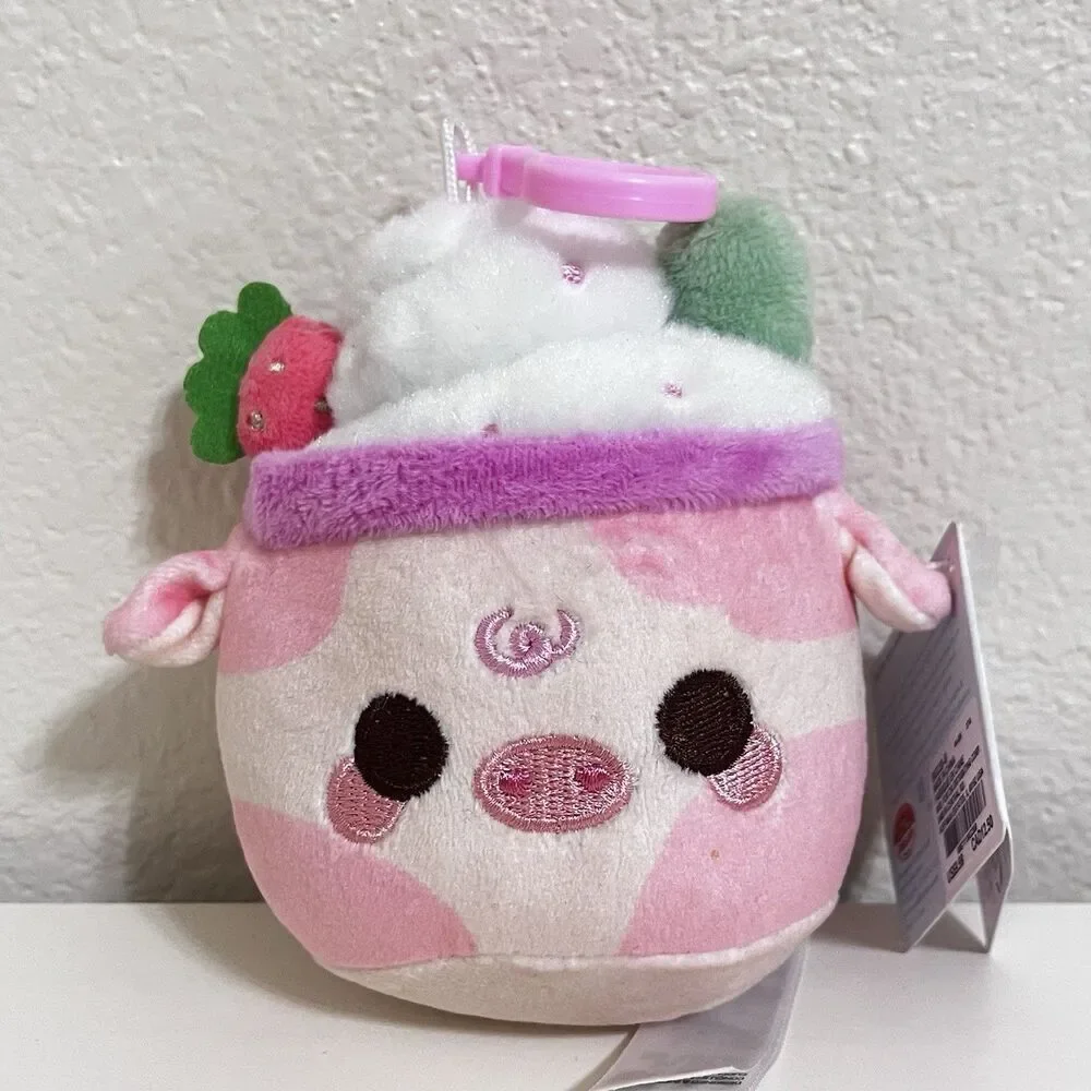 #Plush Goals By Cuddle Barn Strawberry Mooshake Cow Clip Mini Series 4.5